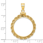 Load image into Gallery viewer, 14K Yellow Gold Rope Edge 1/4 oz American Eagle Panda 2 Rand US $5 Jamestown Coin Holder Bezel Pendant Charm Screw Top for 22 mm Coins
