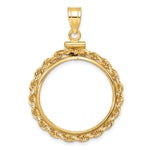 Load image into Gallery viewer, 14K Yellow Gold Rope Edge 1/4 oz American Eagle Panda 2 Rand US $5 Jamestown Coin Holder Bezel Pendant Charm Screw Top for 22 mm Coins
