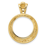 Загрузить изображение в средство просмотра галереи, 14k Yellow Gold Prong Coin Bezel Holder for 16.5mm Coins or 1/10 oz American Eagle 1/10 oz Krugerrand Concentric Circle Design Pendant Charm
