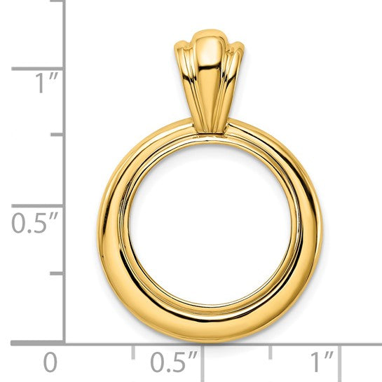 14k Yellow Gold Prong Coin Bezel Holder for 16.5mm Coins or 1/10 oz American Eagle 1/10 oz Krugerrand Concentric Circle Design Pendant Charm