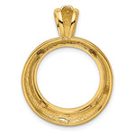 Cargar imagen en el visor de la galería, 14k Yellow Gold Prong Coin Bezel Holder for 17.8mm Coins or US $2.50 Dollar Liberty Indian Barber Dime Mercury Dime Concentric Circle Design Pendant Charm
