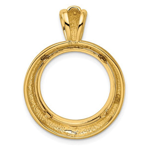 14k Yellow Gold Prong Coin Bezel Holder for 17.8mm Coins or US $2.50 Dollar Liberty Indian Barber Dime Mercury Dime Concentric Circle Design Pendant Charm