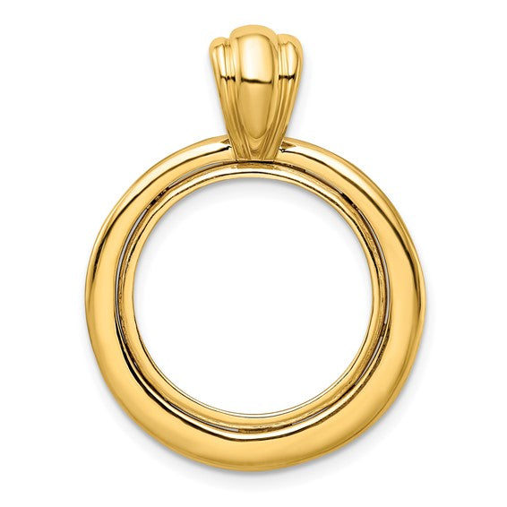 14k Yellow Gold Prong Coin Bezel Holder for 17.8mm Coins or US $2.50 Dollar Liberty Indian Barber Dime Mercury Dime Concentric Circle Design Pendant Charm