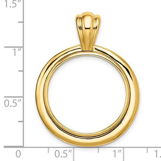 14k Yellow Gold Prong Coin Bezel Holder for 21.6mm Coins or US $5 Dollar Liberty Indian Statue of Liberty Bald Eagle Congressional Concentric Circle Design Pendant Charm