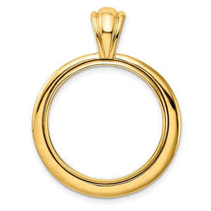 14k Yellow Gold Prong Coin Bezel Holder for 22mm Coins or 1/4 oz American Eagle US $5 Dollar Jamestown 1/4 oz Panda 2 Rand Concentric Circle Pendant Charm