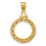 Load image into Gallery viewer, 14K Yellow Gold Wheat Chain 1/20 oz Maple Leaf Panda Kangaroo 1/25 oz Cat Coin Holder Bezel Pendant Charm Screw Top for 14 mm Coins
