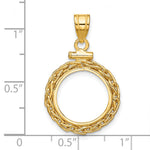 Load image into Gallery viewer, 14K Yellow Gold Wheat Chain 1/20 oz Maple Leaf Panda Kangaroo 1/25 oz Cat Coin Holder Bezel Pendant Charm Screw Top for 14 mm Coins
