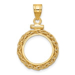 Load image into Gallery viewer, 14K Yellow Gold Wheat Chain 1/20 oz Maple Leaf Panda Kangaroo 1/25 oz Cat Coin Holder Bezel Pendant Charm Screw Top for 14 mm Coins
