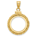 Load image into Gallery viewer, 14K Yellow Gold Wheat Chain 1/10 oz American Eagle Krugerrand Coin Holder Bezel Pendant Charm Screw Top for 16.5 mm Coins
