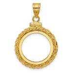 Load image into Gallery viewer, 14K Yellow Gold Wheat Chain 1/10 oz American Eagle Krugerrand Coin Holder Bezel Pendant Charm Screw Top for 16.5 mm Coins
