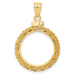 Indlæs billede til gallerivisning 14K Yellow Gold Wheat Chain US Dime 1/10 oz Panda Cat Coin Holder Bezel Pendant Charm Screw Top for 18 mm Coins
