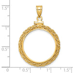 Load image into Gallery viewer, 14K Yellow Gold Wheat Chain US $5 Dollar Liberty Indian Statue of Liberty Bald Eagle Congressional Coin Holder Bezel Pendant Charm Screw Top for 21.6 mm Coins
