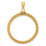Load image into Gallery viewer, 14K Yellow Gold Wheat Chain 1 oz Maple Leaf 1/2 oz Cat Coin Holder Bezel Pendant Charm Screw Top for 30 mm Coins
