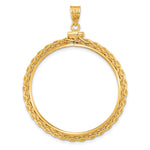 Carregar imagem no visualizador da galeria, 14K Yellow Gold Wheat Chain 1 oz American Eagle Cat Krugerrand Coin Holder Bezel Pendant Charm Screw Top for 32.7 mm Coins

