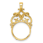 Carica l&#39;immagine nel visualizzatore di Gallery, 14k Yellow Gold Filigree Ornate Diamond Cut Prong Coin Bezel Holder Pendant Charm for 13mm Coins United States US 1 Dollar Type 1 Mexican 2 Peso
