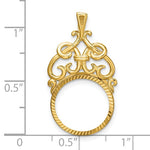이미지를 갤러리 뷰어에 로드 , 14k Yellow Gold Filigree Ornate Diamond Cut Prong Coin Bezel Holder Pendant Charm for 14mm Coins 1/20 oz Maple Leaf 1/20 oz Panda 1/25 oz Cat 1/20 oz Kangaroo
