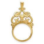 이미지를 갤러리 뷰어에 로드 , 14k Yellow Gold Filigree Ornate Diamond Cut Prong Coin Bezel Holder Pendant Charm for 14mm Coins 1/20 oz Maple Leaf 1/20 oz Panda 1/25 oz Cat 1/20 oz Kangaroo
