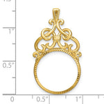 Load image into Gallery viewer, 14k Yellow Gold Filigree Ornate Diamond Cut Prong Coin Bezel Holder Pendant Charm for 16.5mm Coins 1/10 oz American Eagle 1/10 oz Krugerrand

