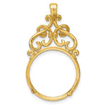 Afbeelding in Gallery-weergave laden, 14k Yellow Gold Filigree Ornate Diamond Cut Prong Coin Bezel Holder Pendant Charm for 17.8mm Coins or US $2.50 Dollar Liberty $2.50 US Dollar Indian or Barber Dime or Mercury Dime
