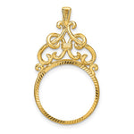 Carica l&#39;immagine nel visualizzatore di Gallery, 14k Yellow Gold Filigree Ornate Diamond Cut Prong Coin Bezel Holder Pendant Charm for 17.8mm Coins or US $2.50 Dollar Liberty $2.50 US Dollar Indian or Barber Dime or Mercury Dime
