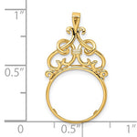 Carica l&#39;immagine nel visualizzatore di Gallery, 14k Yellow Gold Filigree Ornate Prong Coin Bezel Holder Pendant Charm for 13mm Coins United States US 1 Dollar Type 1 Mexican 2 Peso
