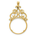 Load image into Gallery viewer, 14k Yellow Gold Filigree Ornate Prong Coin Bezel Holder Pendant Charm for 13mm Coins United States US 1 Dollar Type 1 Mexican 2 Peso
