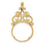 Load image into Gallery viewer, 14k Yellow Gold Filigree Ornate Prong Coin Bezel Holder Pendant Charm for 14mm Coins 1/20 oz Maple Leaf 1/20 oz Panda 1/25 oz Cat 1/20 oz Kangaroo
