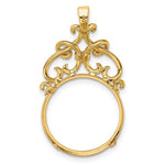 Lade das Bild in den Galerie-Viewer, 14k Yellow Gold Filigree Ornate Prong Coin Bezel Holder Pendant Charm for 17.8mm Coins or US $2.50 Dollar Liberty $2.50 US Dollar Indian or Barber Dime or Mercury Dime
