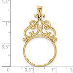 Lade das Bild in den Galerie-Viewer, 14k Yellow Gold Filigree Ornate Prong Coin Bezel Holder Pendant Charm for 17.8mm Coins or US $2.50 Dollar Liberty $2.50 US Dollar Indian or Barber Dime or Mercury Dime
