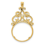 Load image into Gallery viewer, 14k Yellow Gold Filigree Ornate Prong Coin Bezel Holder Pendant Charm for 17.8mm Coins or US $2.50 Dollar Liberty $2.50 US Dollar Indian or Barber Dime or Mercury Dime
