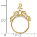 Carica l&#39;immagine nel visualizzatore di Gallery, 14k Yellow Gold Filigree Ornate Prong Coin Bezel Holder Pendant Charm for 16.5mm Coins 1/10 oz American Eagle 1/10 oz Krugerrand
