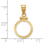 Załaduj obraz do przeglądarki galerii, 10K Yellow Gold 14 mm Coin Holder Bezel Pendant Screw Top for Panda Maple Leaf Kangaroo and Cat Coins
