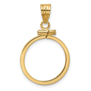 14k Yellow Gold Screw Top Coin Bezel Holder for 17.8mm Coins or US $2.50 Dollar Liberty US $2.50 Dollar Indian or Barber Dime or Mercury Dime Pendant Charm