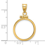 Load image into Gallery viewer, 14k Yellow Gold Screw Top Coin Bezel Holder for 17.8mm Coins or US $2.50 Dollar Liberty US $2.50 Dollar Indian or Barber Dime or Mercury Dime Pendant Charm
