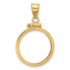 14k Yellow Gold Screw Top Coin Bezel Holder for 17.8mm Coins or US $2.50 Dollar Liberty US $2.50 Dollar Indian or Barber Dime or Mercury Dime Pendant Charm