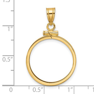 14k Yellow Gold Screw Top Coin Bezel Holder for 20.2mm Coins or 1/4 oz Gold Maple Leaf Pendant Charm