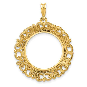 14K Yellow Gold Coin Holder for 19.5mm Coins 10 Mark Friedrich 1 Rand Gold Half Sovereign Victorian Style Bezel Prong Pendant Charm