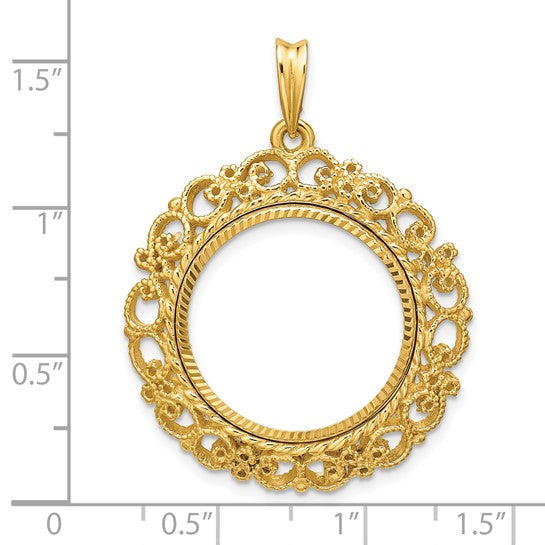 14K Yellow Gold Coin Holder for 19.5mm Coins 10 Mark Friedrich 1 Rand Gold Half Sovereign Victorian Style Bezel Prong Pendant Charm