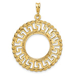 Carica l&#39;immagine nel visualizzatore di Gallery, 14k Yellow Gold Prong Coin Bezel Holder for 16.5mm Coins or 1/10 oz American Eagle 1/10 oz Krugerrand Diamond Cut Greek Key Pendant Charm
