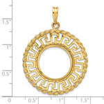 Load image into Gallery viewer, 14k Yellow Gold Prong Coin Bezel Holder for 16.5mm Coins or 1/10 oz American Eagle 1/10 oz Krugerrand Diamond Cut Greek Key Pendant Charm
