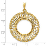 Load image into Gallery viewer, 14k Yellow Gold Prong Coin Bezel Holder for 17.8mm Coins or US $2.50 Dollar Liberty US $2.50 Dollar Indian Barber Dime Mercury Dime Diamond Cut Greek Key Pendant Charm
