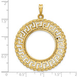 Load image into Gallery viewer, 14k Yellow Gold Prong Coin Bezel Holder for 22mm Coins or 1/4 oz American Eagle US $5 Dollar Jamestown 1/4 oz Panda 2 Rand Diamond Cut Greek Key Pendant Charm
