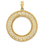 Carica l&#39;immagine nel visualizzatore di Gallery, 14k Yellow Gold Prong Coin Bezel Holder for 27mm Coins or 1/2 oz American Eagle or US $10 Dollar Liberty Indian or 1/2 oz Panda Diamond Cut Greek Key Pendant Charm
