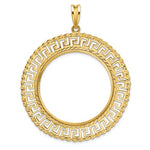 Carica l&#39;immagine nel visualizzatore di Gallery, 14k Yellow Gold Prong Coin Bezel Holder for 32.7mm Coins or 1 oz American Eagle or 1 oz Cat or 1 oz Krugerrand Diamond Cut Greek Key Pendant Charm
