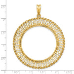 Load image into Gallery viewer, 14k Yellow Gold Prong Coin Bezel Holder for 34.2mm Coins or $20 Dollar Liberty or US $20 Saint Gaudens Diamond Cut Greek Key Beaded Pendant Charm
