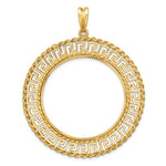 Afbeelding in Gallery-weergave laden, 14k Yellow Gold Prong Coin Bezel Holder for 34.2mm Coins or $20 Dollar Liberty or US $20 Saint Gaudens Diamond Cut Greek Key Beaded Pendant Charm
