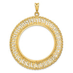 Carica l&#39;immagine nel visualizzatore di Gallery, 14k Yellow Gold Prong Coin Bezel Holder for 37mm Coins or Mexican 50 Pesos Diamond Cut Greek Key Pendant Charm
