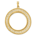 Charger l&#39;image dans la galerie, 14k Yellow Gold Prong Coin Bezel Holder for 37mm Coins or Mexican 50 Pesos Diamond Cut Greek Key Pendant Charm
