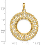 Carregar imagem no visualizador da galeria, 14k Yellow Gold Prong Coin Bezel Holder for 17.8mm Coins or US $2.50 Dollar Liberty US $2.50 Dollar Indian Barber Dime Mercury Dime Greek Key Pendant Charm
