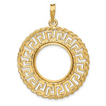 Загрузить изображение в средство просмотра галереи, 14k Yellow Gold Prong Coin Bezel Holder for 17.8mm Coins or US $2.50 Dollar Liberty US $2.50 Dollar Indian Barber Dime Mercury Dime Greek Key Pendant Charm
